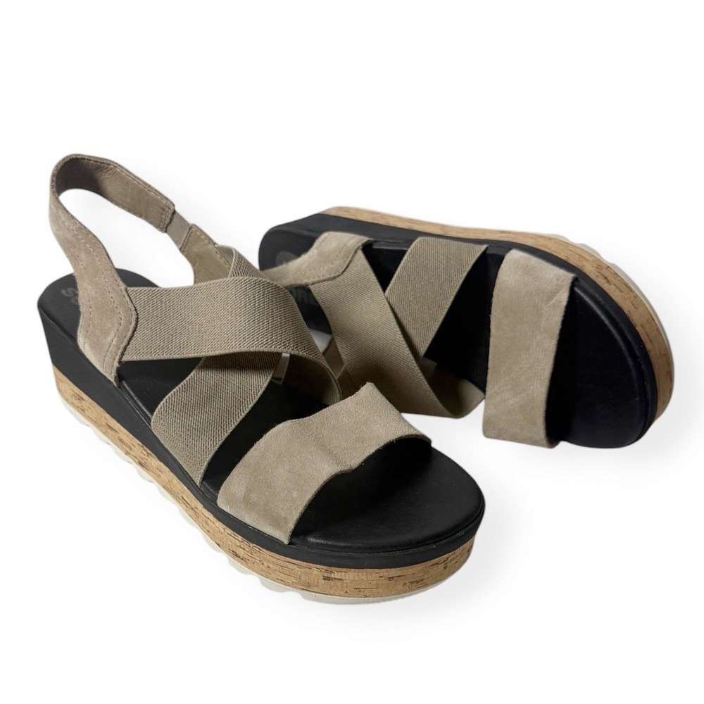 SOREL Cameron Flatform Slingback Sandal Omega Taupe Sea Salt Size 8 - Picture 2 of 11